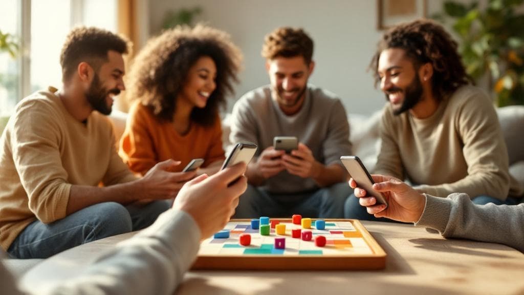 Group of friends enjoying a Ludo game together