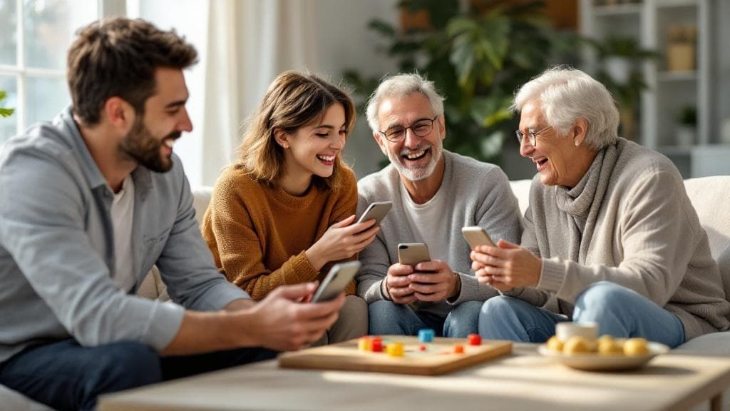 Family of all ages playing Ludo together
